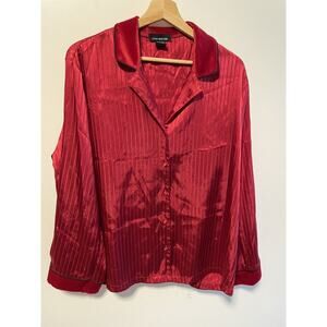 Jones New York Red Stripe Satin with Velvet Cuffs Size Large